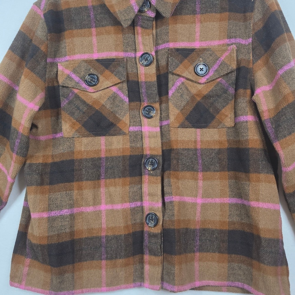 BB Dakota Steve Madden Boxy Shacket Medium Brown Black Pink Plaid Layering Piece - Picture 7 of 7